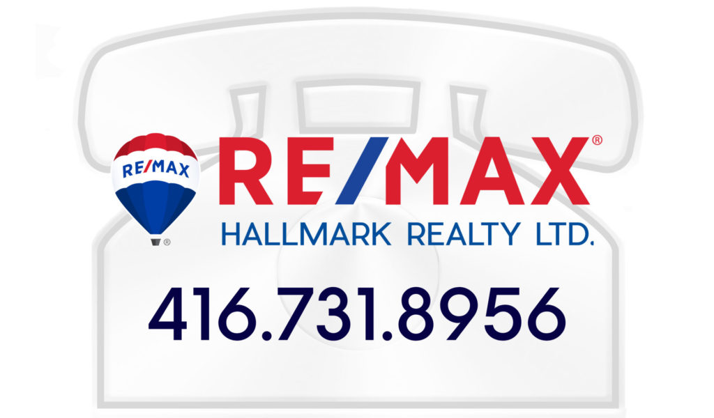 website button in shape of a phone with Logo for REMAX hallmark with the cell number 4 1 6 7 3 1 8 9 5 6