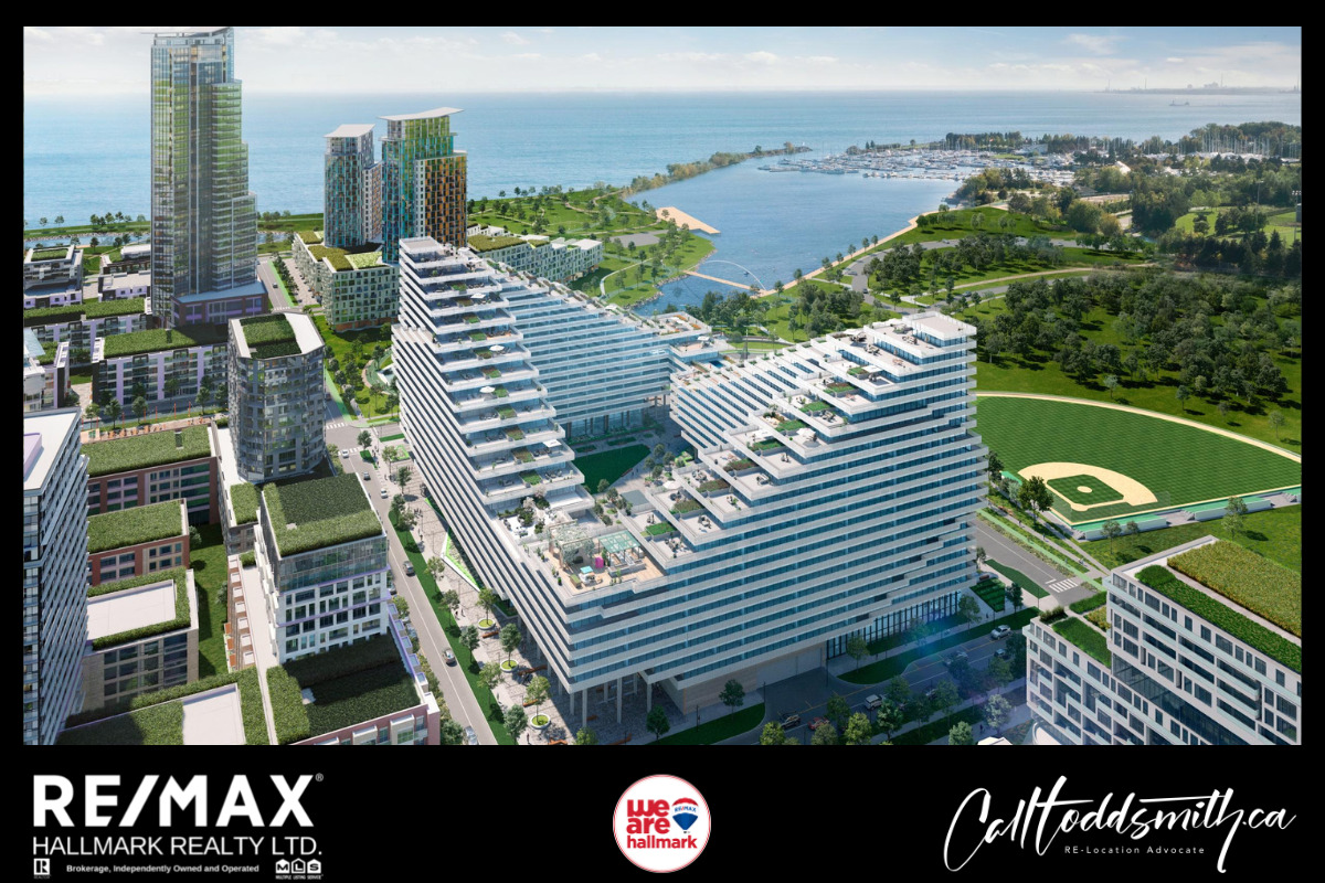 Aerial view of the first two towers being built by Tridel in Mississauga's Harbourwalk at Lakeview Village as seen on CallToddSmith's website in collaboration with REMAX Hallmark