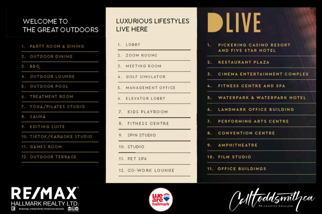 List of amenities to entertain you if you invest and live in The Grand at Universal City in Pickering's casino district.