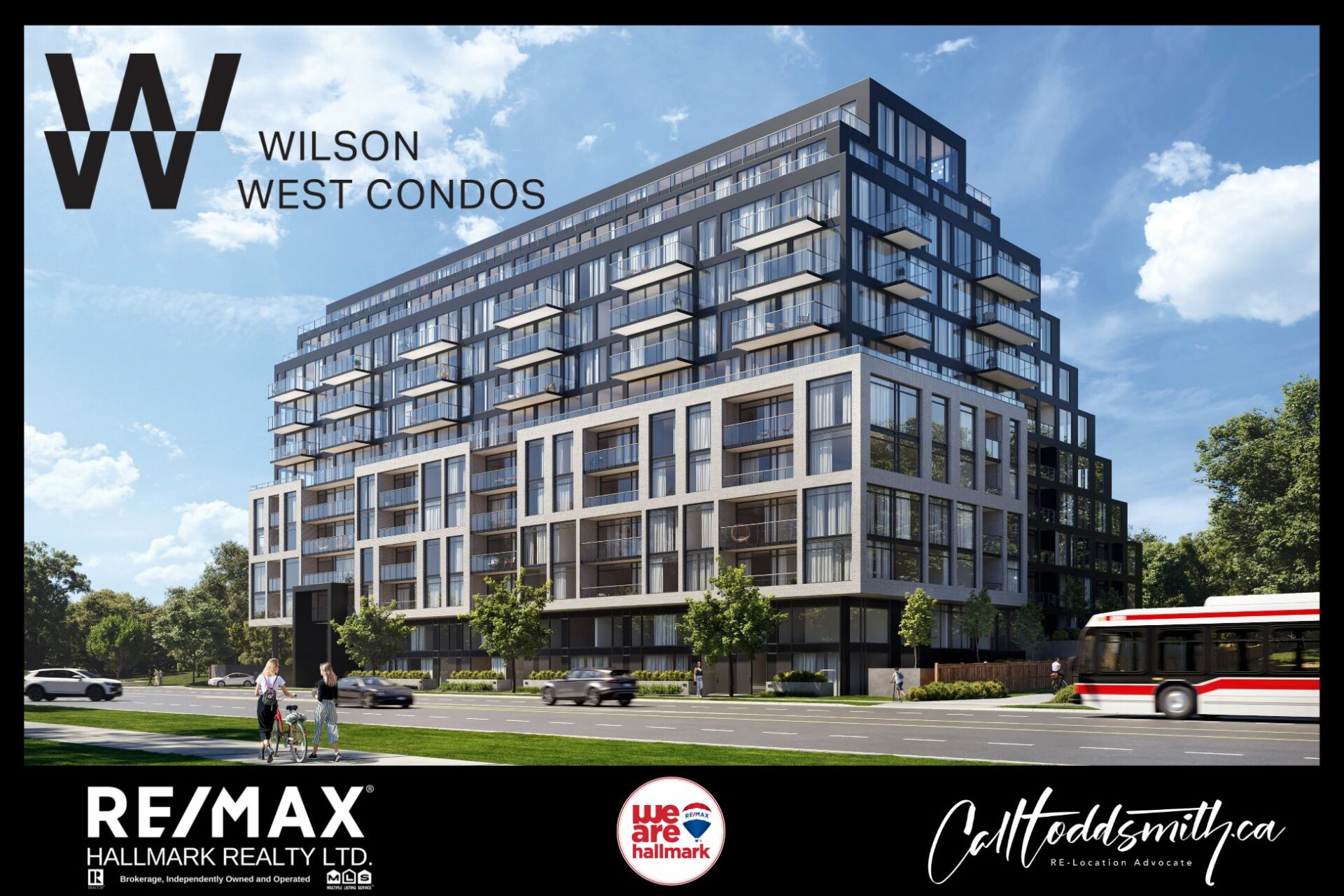 Thumbnail photo of Wilson West Condos showing the condo complex viewing it from the south side of Wilson Ave in Toronto
